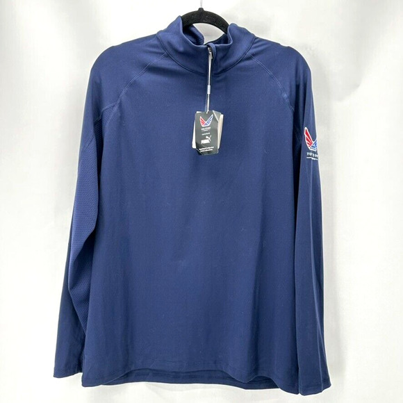 NWT Puma Volition America 1/4 Zip Shirt Mens M Navy Blue Golf Warmcell Active‎ - Picture 1 of 12
